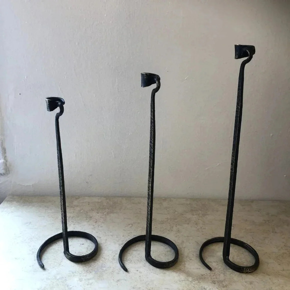 Vintage Hand Forged Wrought Iron Candle stick Holders In Style of Lance - Picture 6 of 10